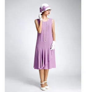 Lavender crepe georgette 1920s dress with a ruffled skirt detail