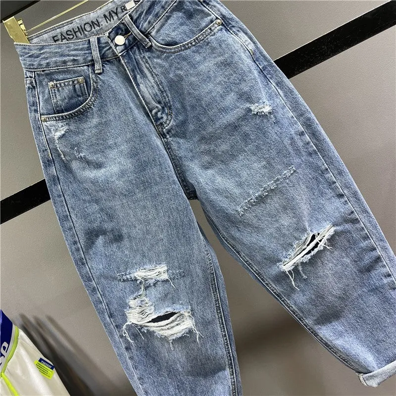 Letter High Waist Loose Unisex Jeans