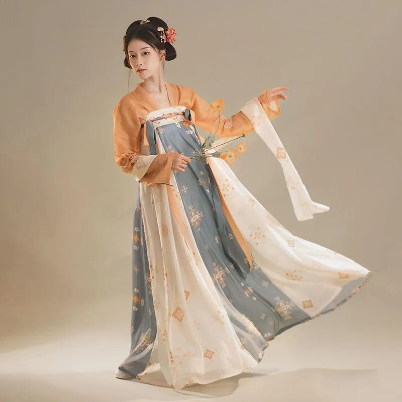 Light Blue and Beige Tang Dynasty Hanfu Dress