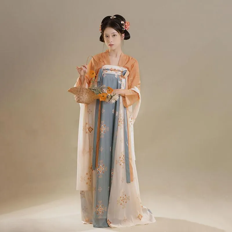 Light Blue and Beige Tang Dynasty Hanfu Dress