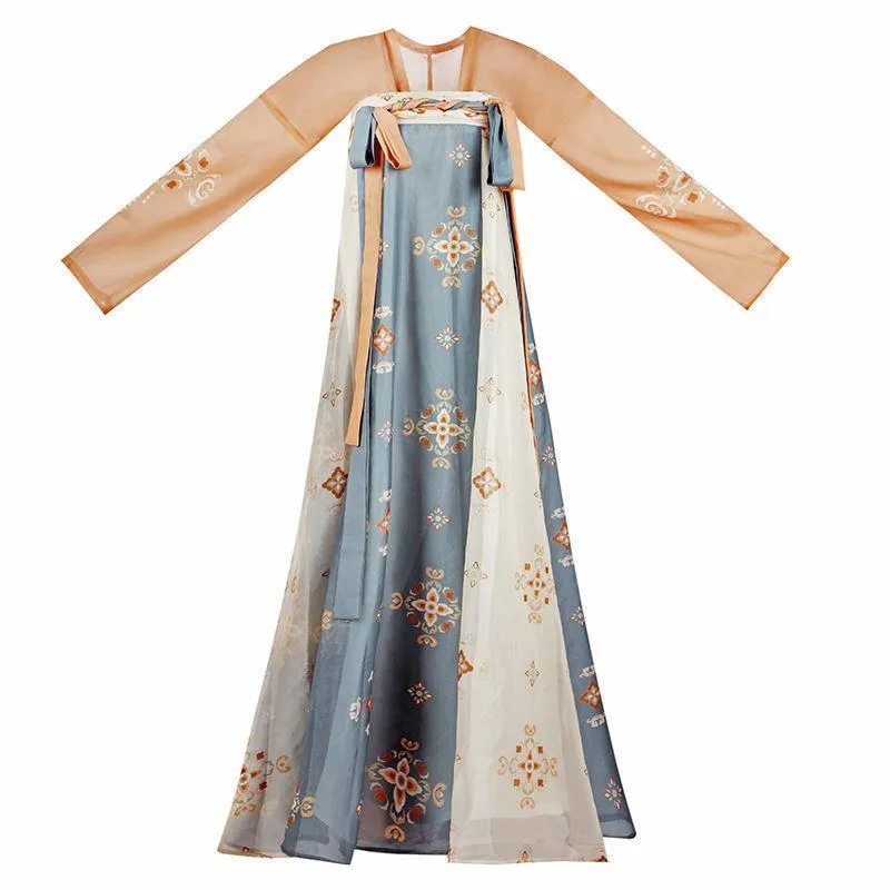 Light Blue and Beige Tang Dynasty Hanfu Dress