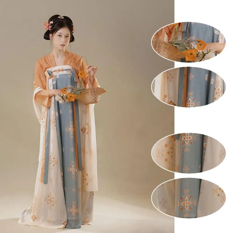 Light Blue and Beige Tang Dynasty Hanfu Dress