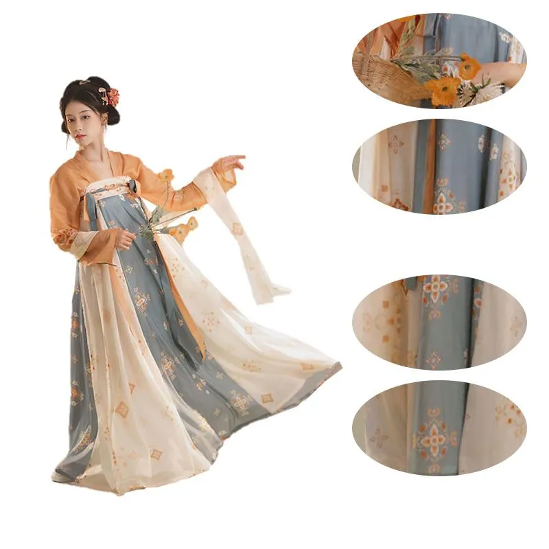 Light Blue and Beige Tang Dynasty Hanfu Dress