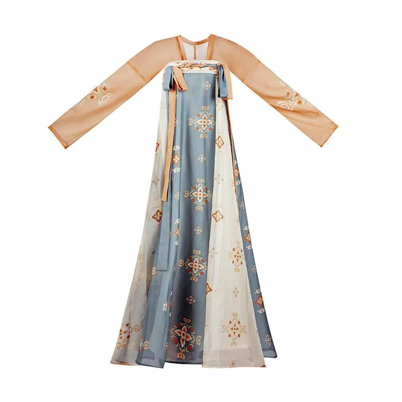 Light Blue and Beige Tang Dynasty Hanfu Dress