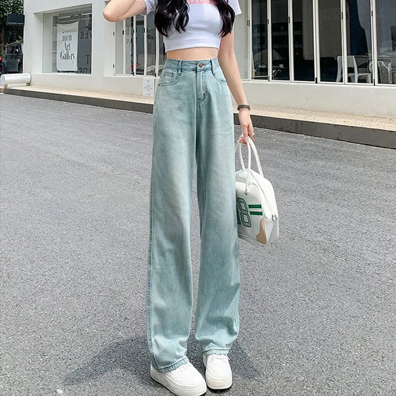 Light Blue Female Summer Thin Section High Waist Thin Drape Loose Jeans