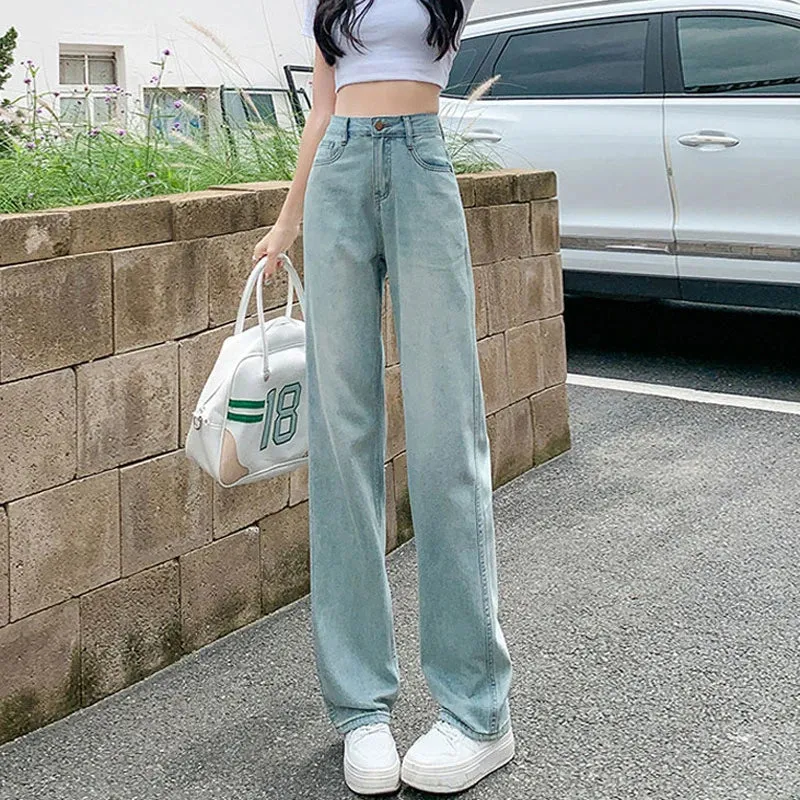 Light Blue Female Summer Thin Section High Waist Thin Drape Loose Jeans