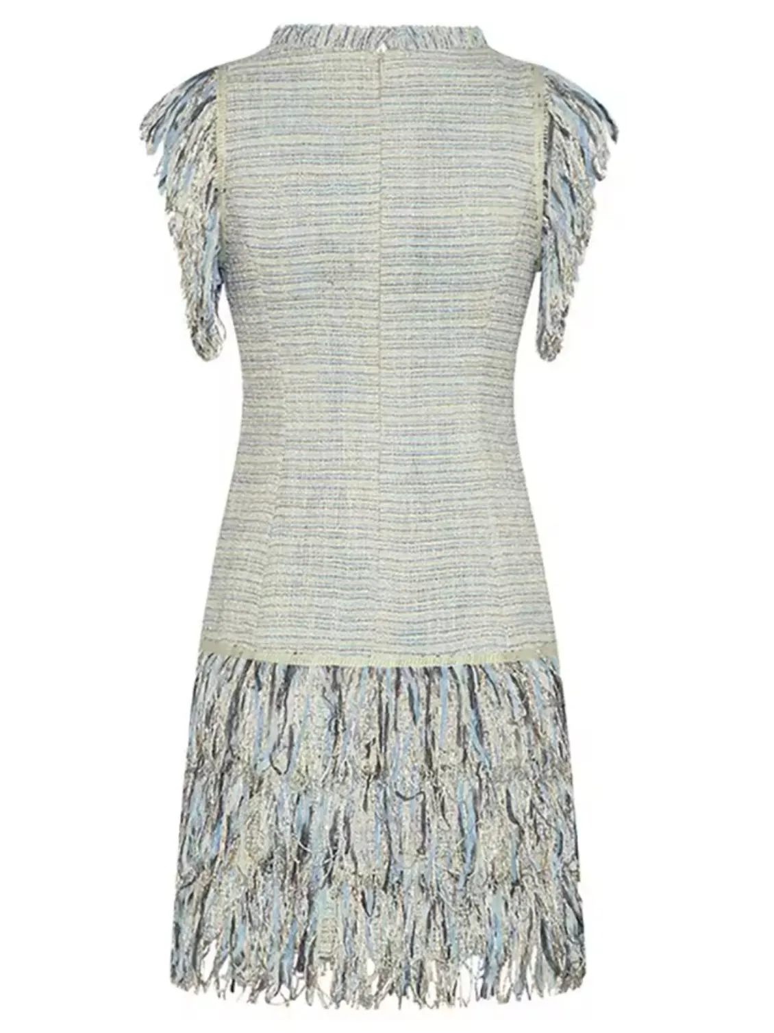 Light blue spaghetti fringes tassels tube mini dress