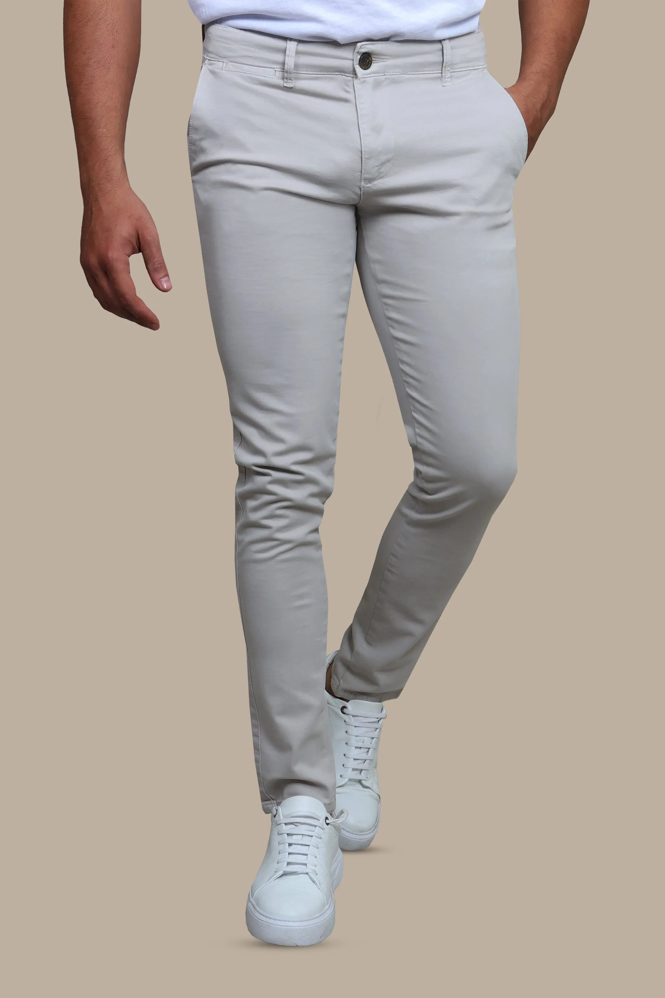 Light Grey Slim Fit Chino Trousers