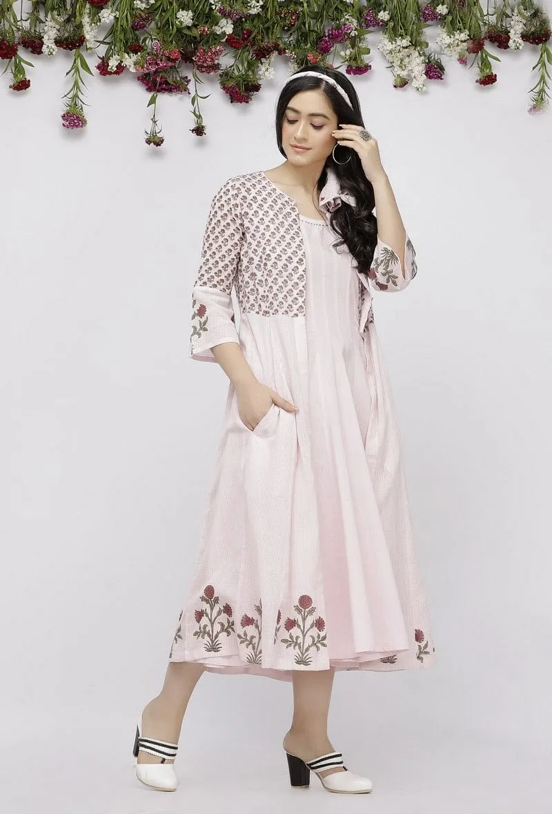 Light Pink Kota Hand-Block Printed Cape