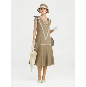 Linen Great Gatsby dress in olive green & grey