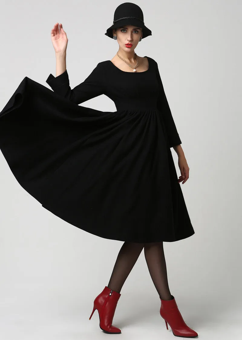 Long Black Wool Midi Dress (1126)