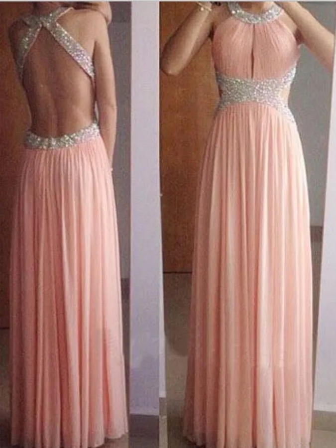 Long Homecoming Dress Pink Prom Dress For Teens Backless Prom Dress