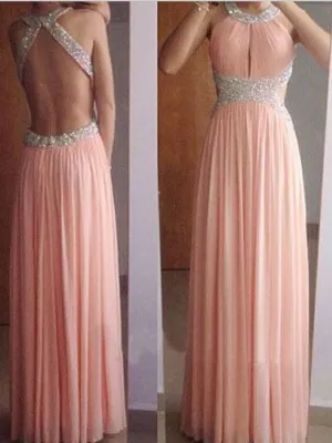 Long Homecoming Dress Pink Prom Dress For Teens Backless Prom Dress