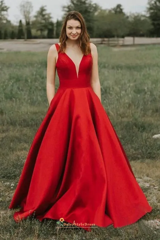 Long Red Prom Dress with Pocket