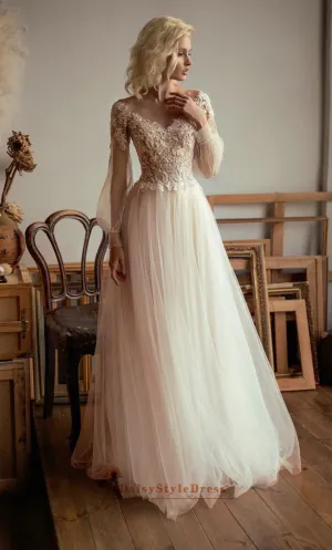 Long Sleeve Lace Boho Wedding Dress