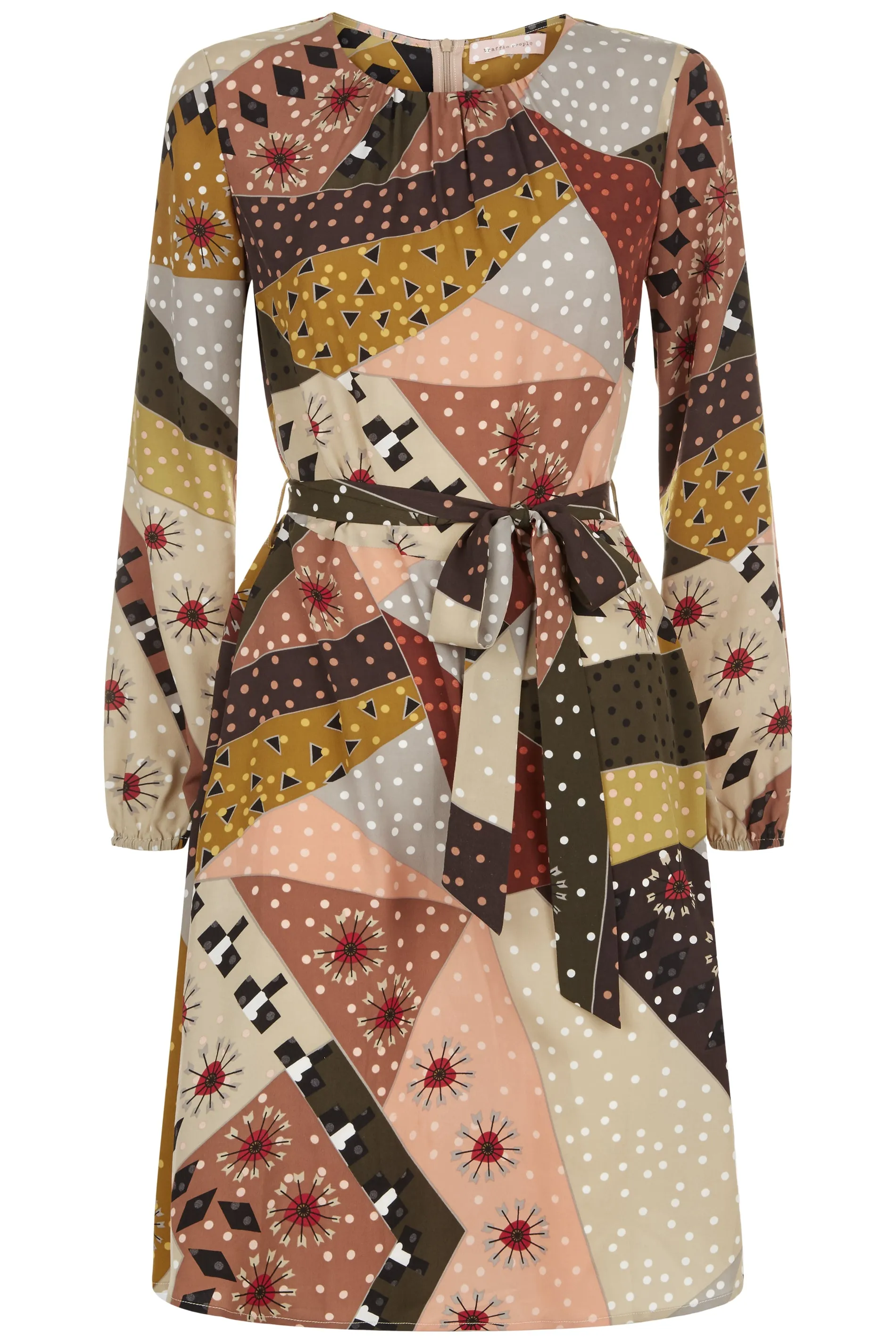 Long Sleeve Mini Cusp Dress in Patchwork Print