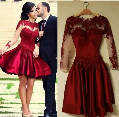 Long Sleeve Red Homecoming Dress with Sleeves