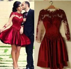 Long Sleeve Red Homecoming Dress with Sleeves