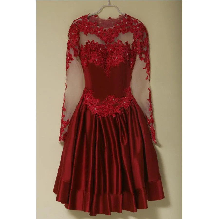 Long Sleeve Red Homecoming Dress with Sleeves