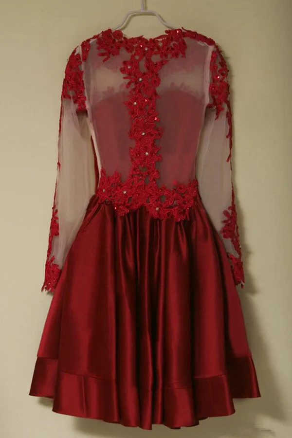 Long Sleeve Red Homecoming Dress with Sleeves