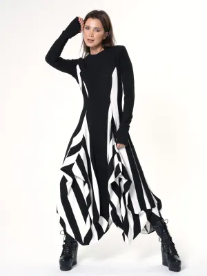 Long Striped Dress In Black and White