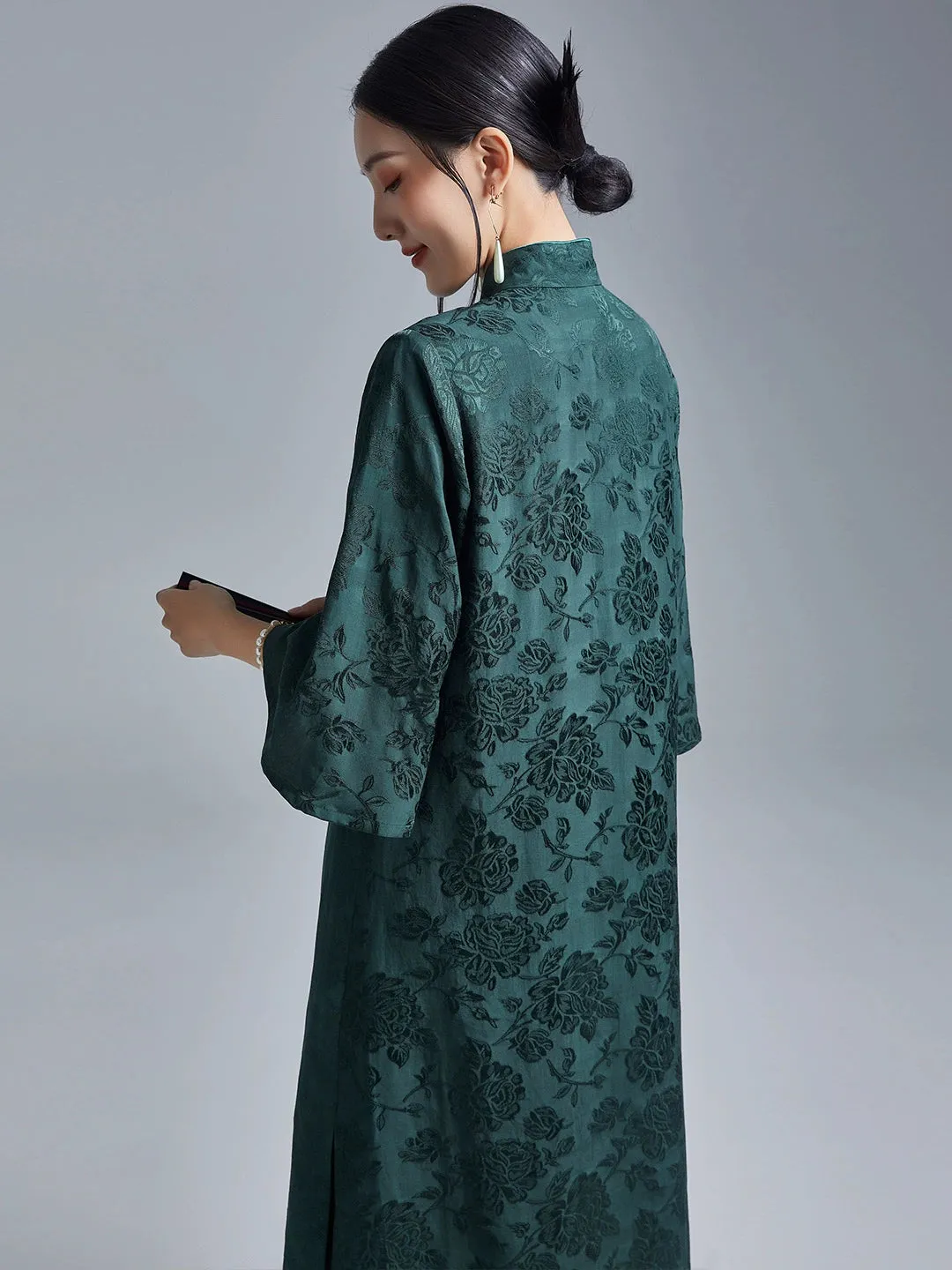 Loose Cheongsam Linen New Chinese Style Dress, Emerald