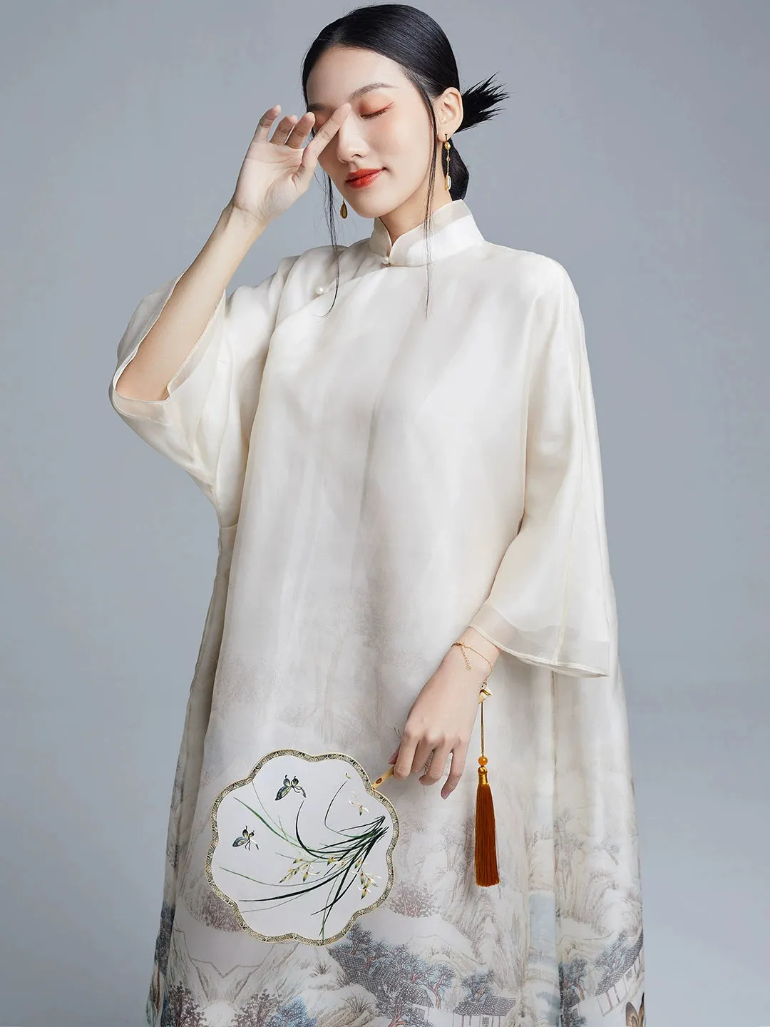 Loose Cheongsam Silk New Chinese Style Dress, Landscape