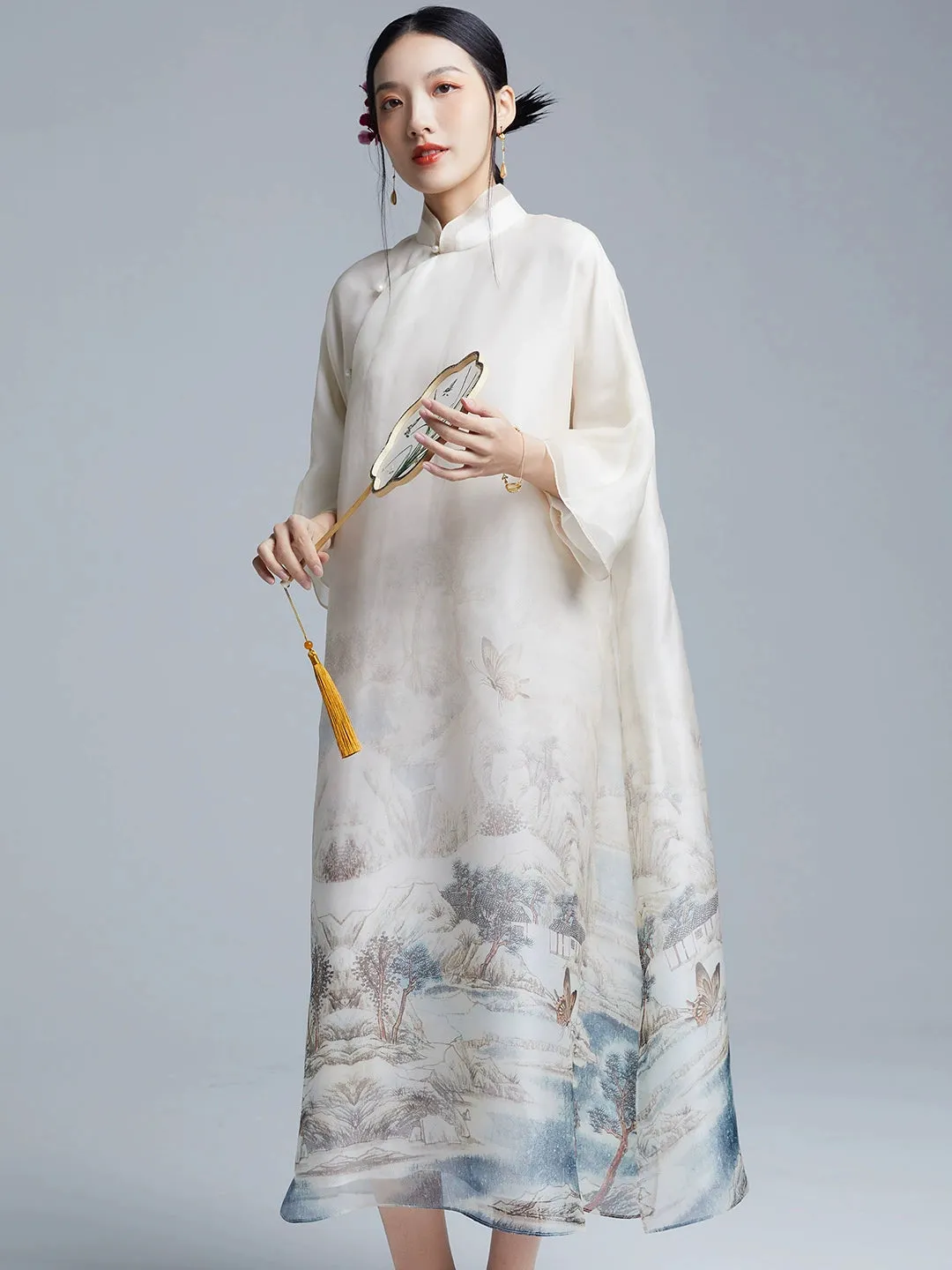 Loose Cheongsam Silk New Chinese Style Dress, Landscape