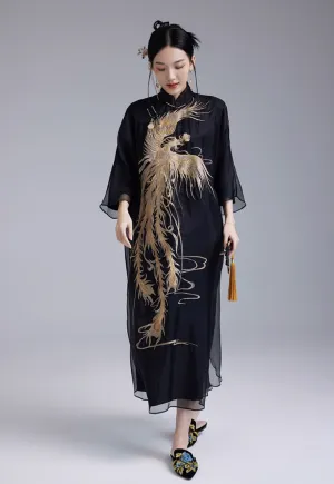 Loose Cheongsam Silk New Chinese Style Dress, Twilight