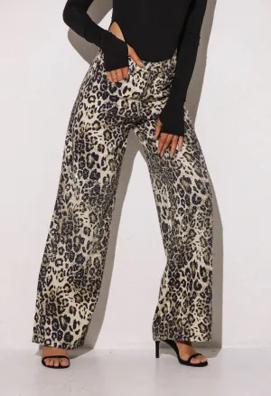 Louan Leopard diamonte wide leg jeans