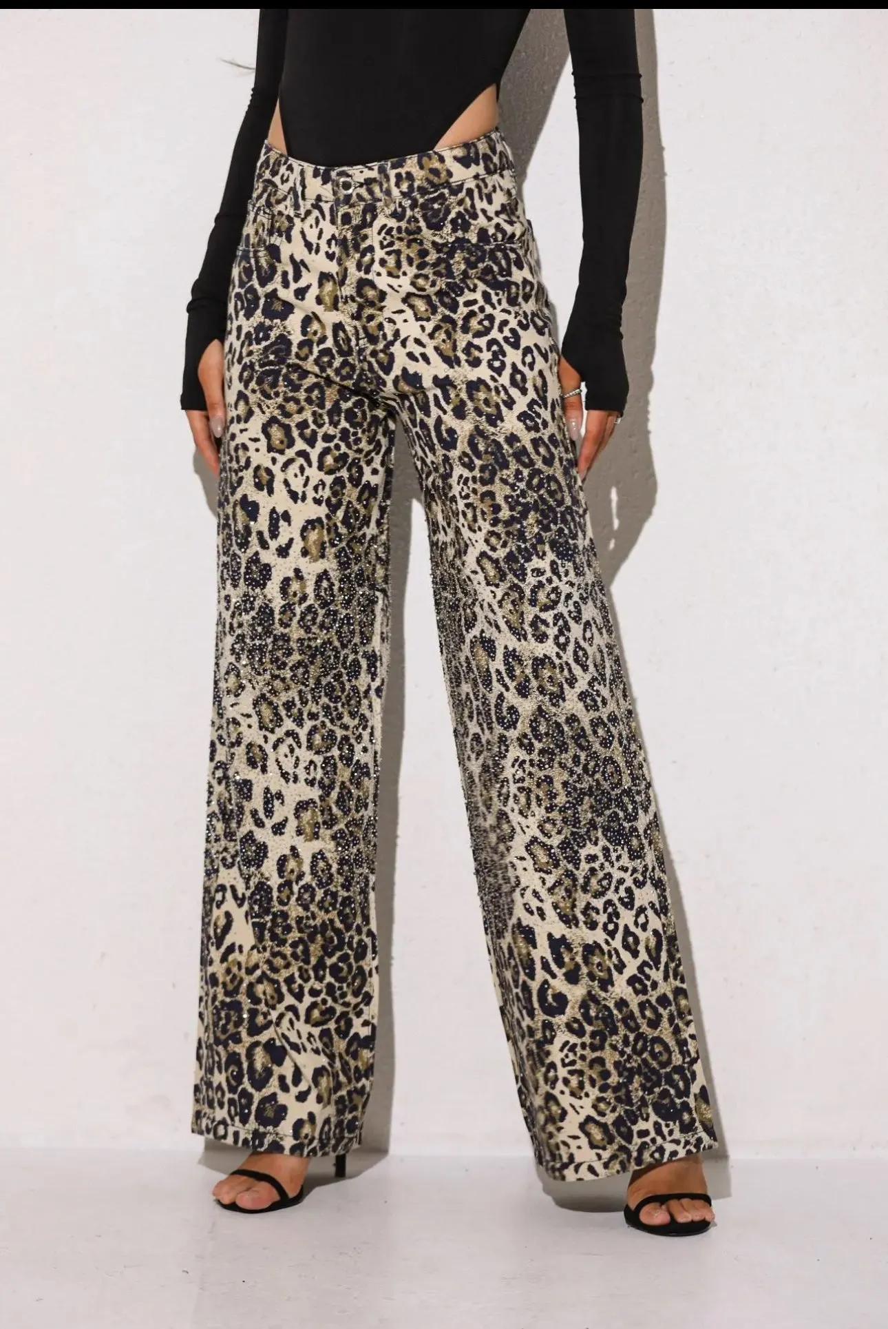 Louan Leopard diamonte wide leg jeans