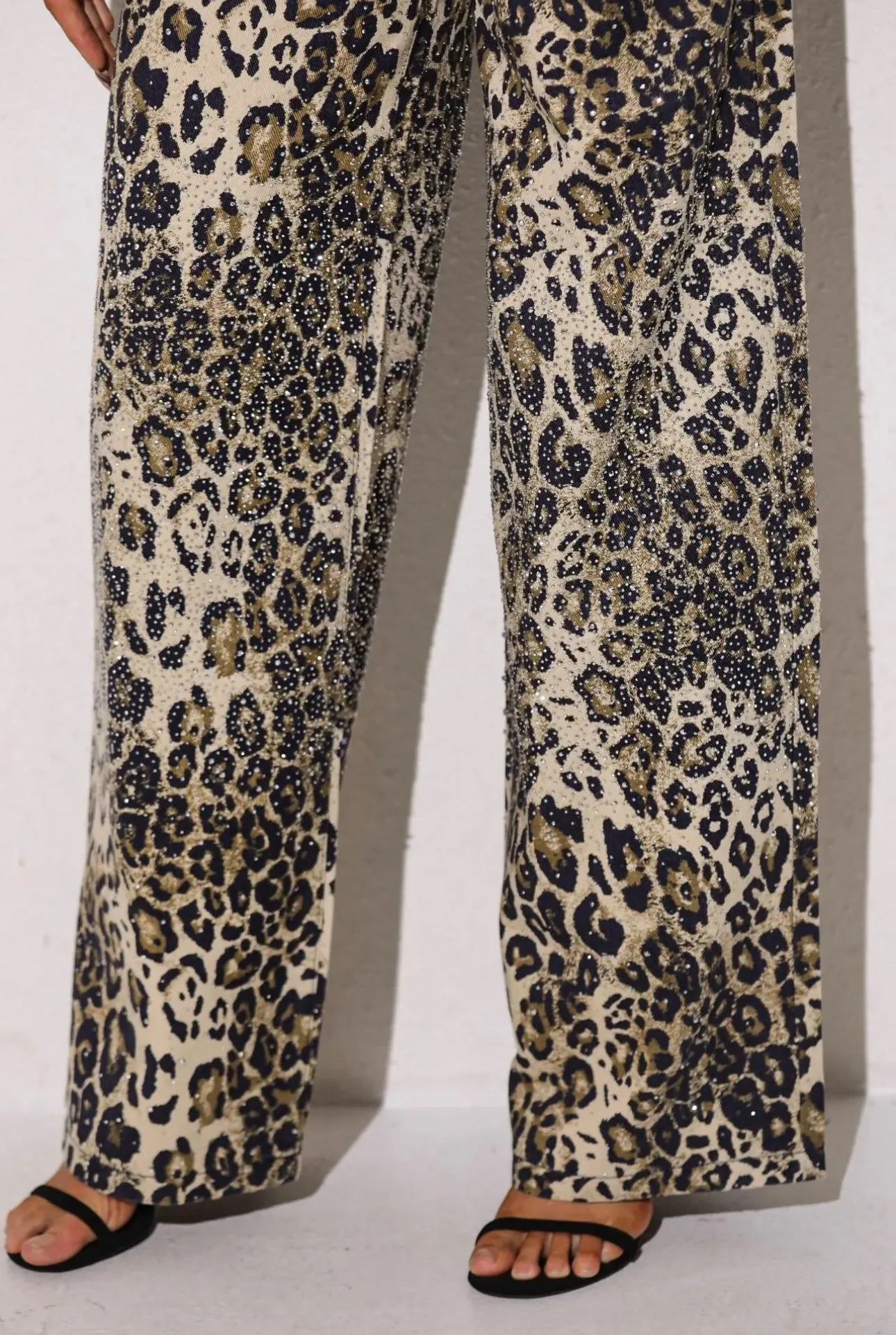 Louan Leopard diamonte wide leg jeans