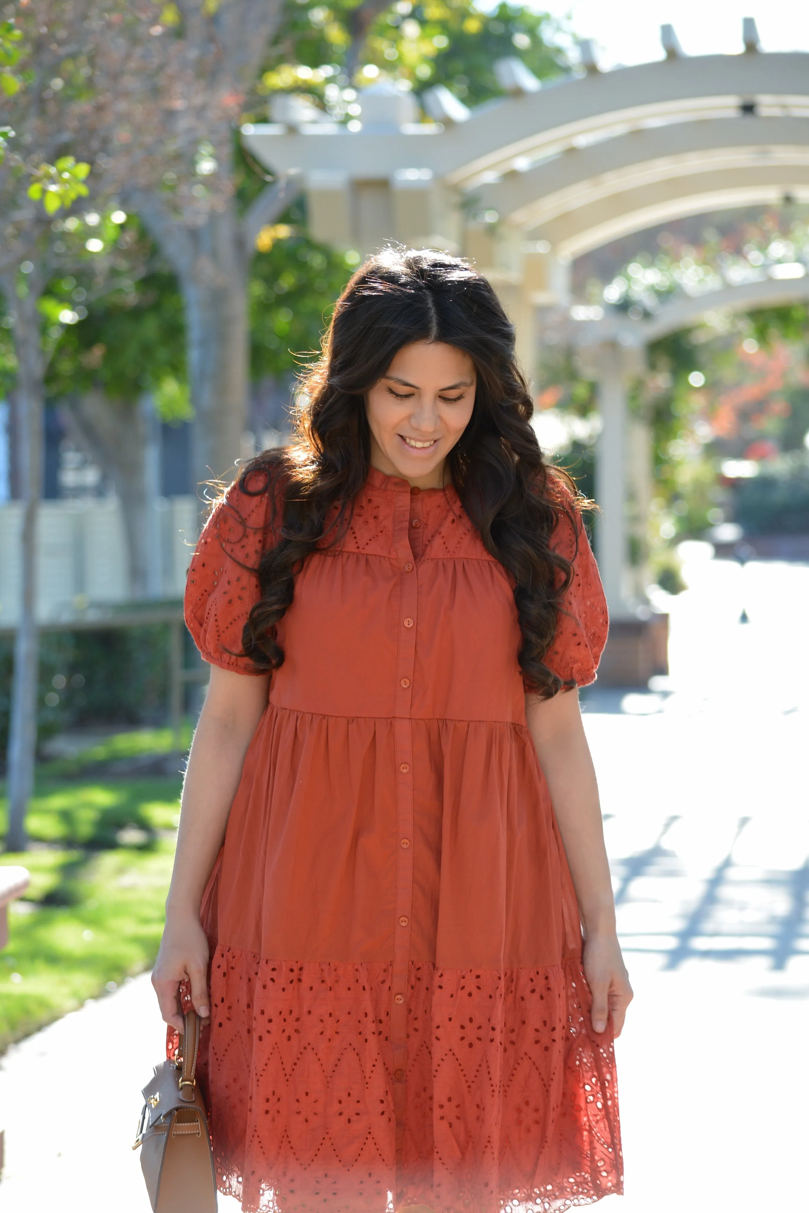 Luna Rust Cotton Eyelet Dress