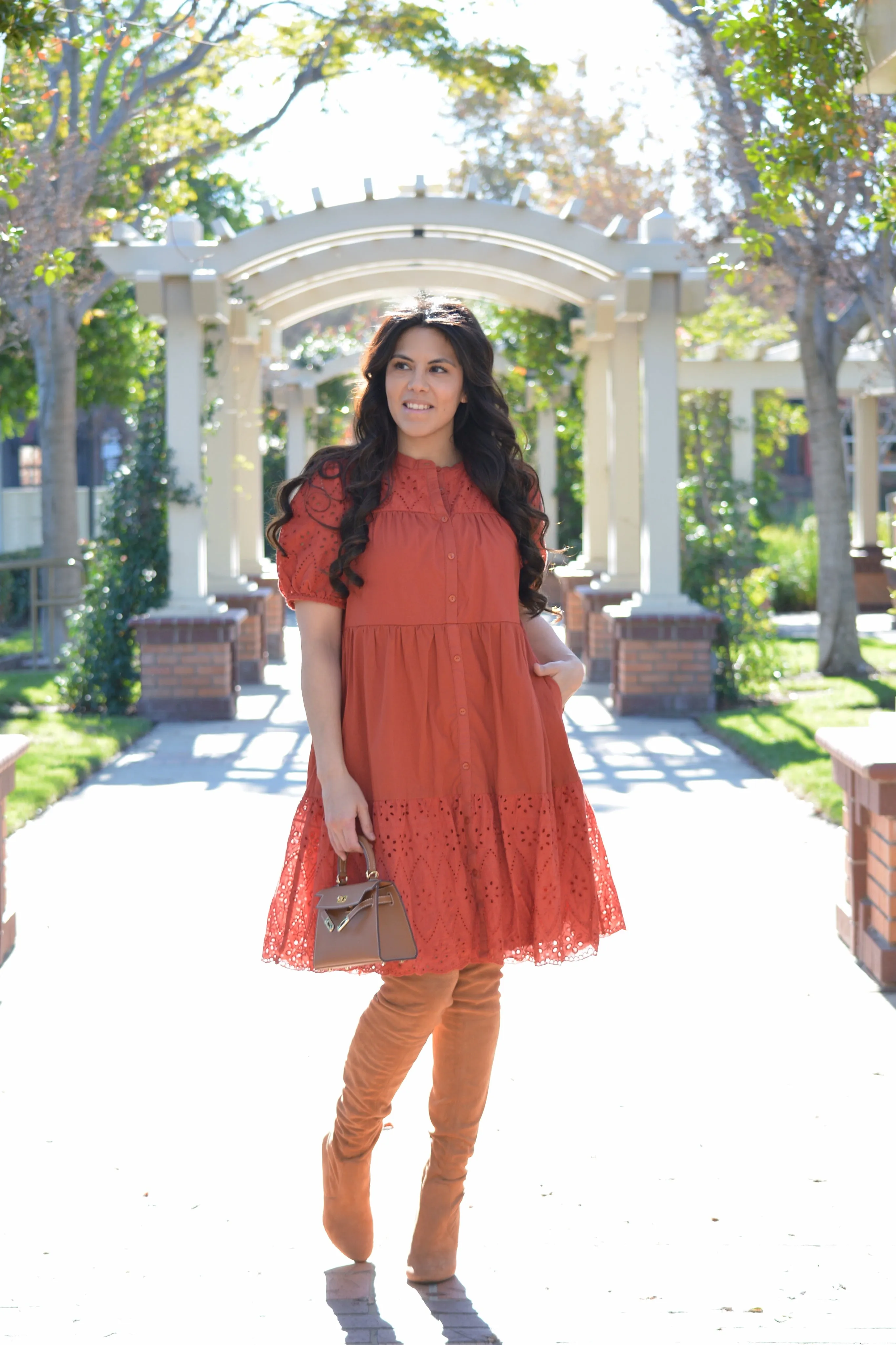 Luna Rust Cotton Eyelet Dress