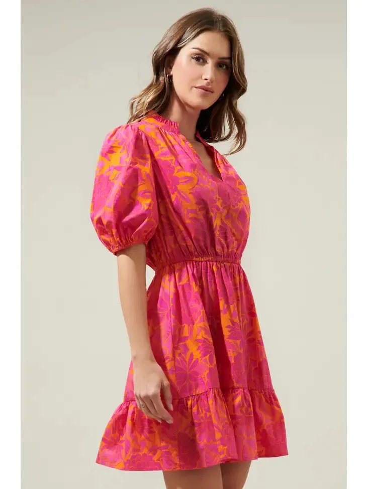 Marissa Pink and Orange Poplin Mini Dress