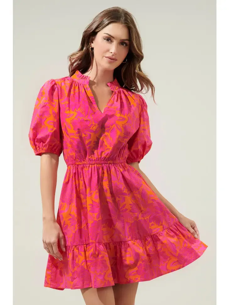 Marissa Pink and Orange Poplin Mini Dress