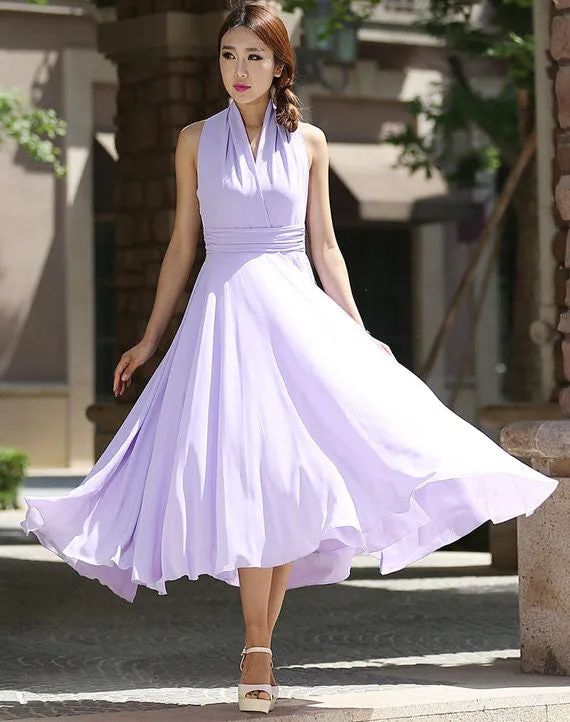 Maxi dress women purple chiffon dress prom dress wedding dress(994)