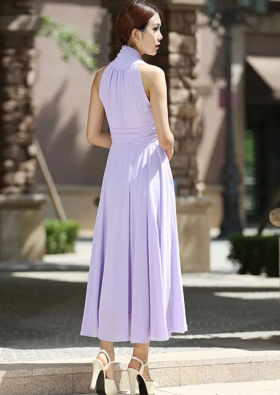 Maxi dress women purple chiffon dress prom dress wedding dress(994)