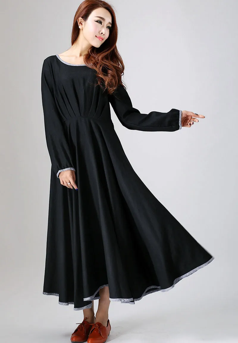 Maxi linen causal women dress in black (787)