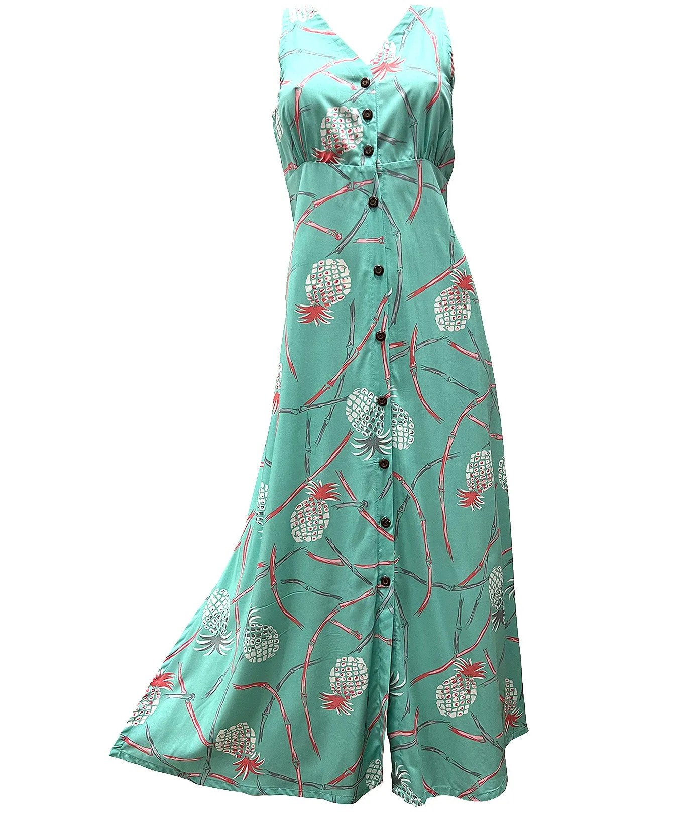 Maxi Long Cocktail Hawaiian Dress Pineapples Bamboo