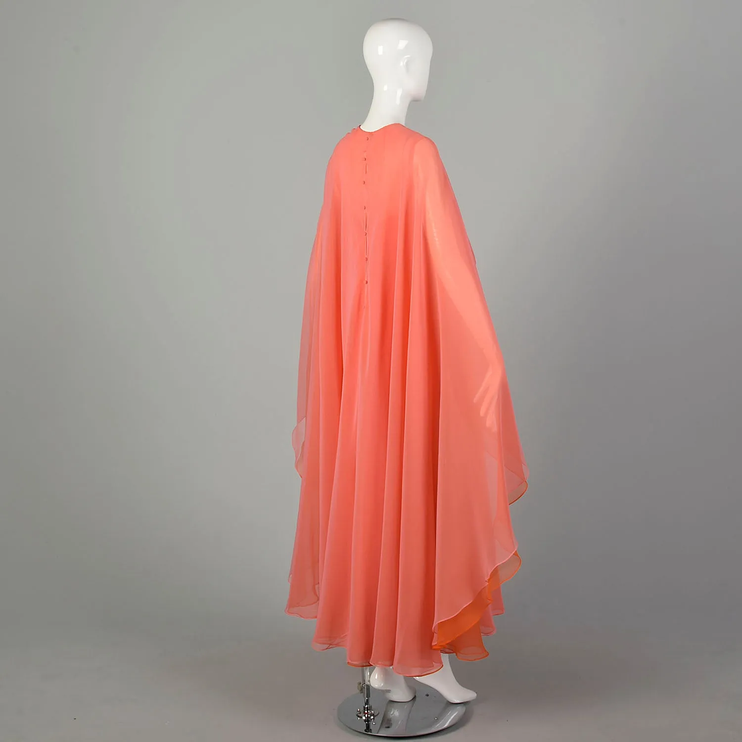 Medium 1970s Malcolm Starr Evening Gown Bohemian Formal Hollywood Glamorous Flowy Elegant Cape