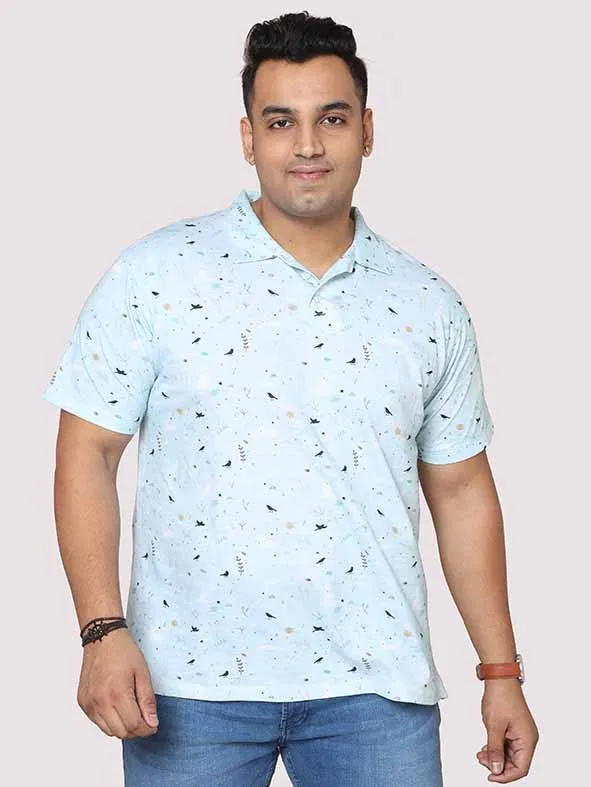 Men Plus Size Seth  Light Blue  Digital Printed Polo Collar T-shirt