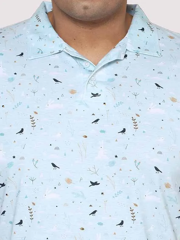 Men Plus Size Seth  Light Blue  Digital Printed Polo Collar T-shirt