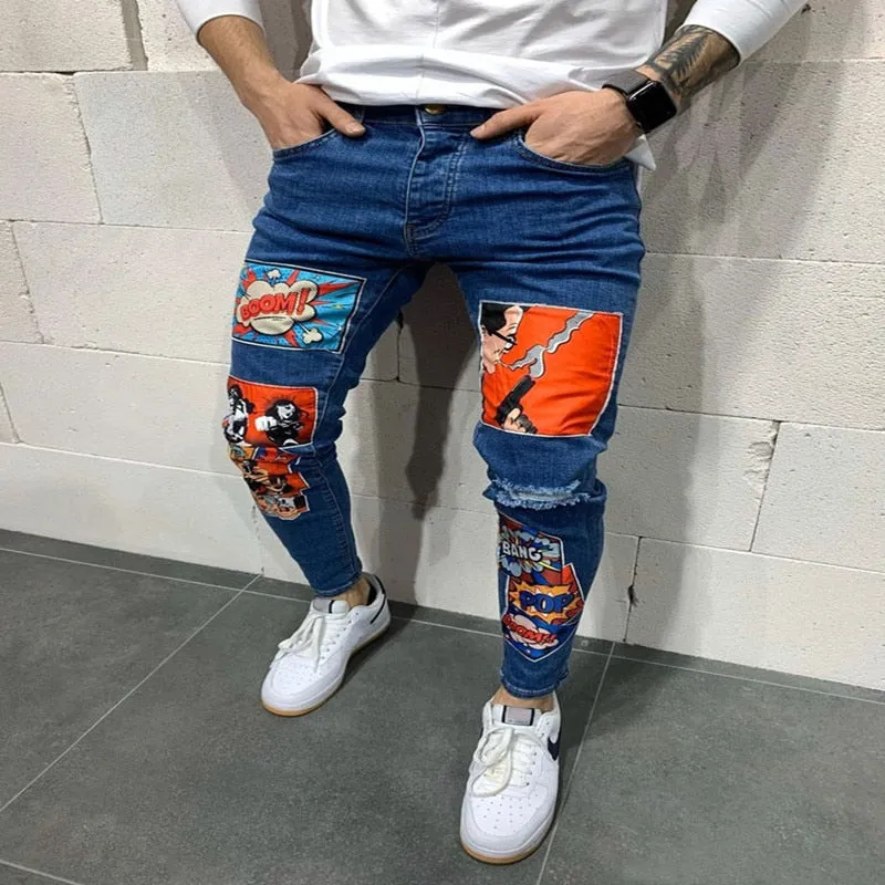 Men Slim Fit Denim Vintage Skinny Jeans