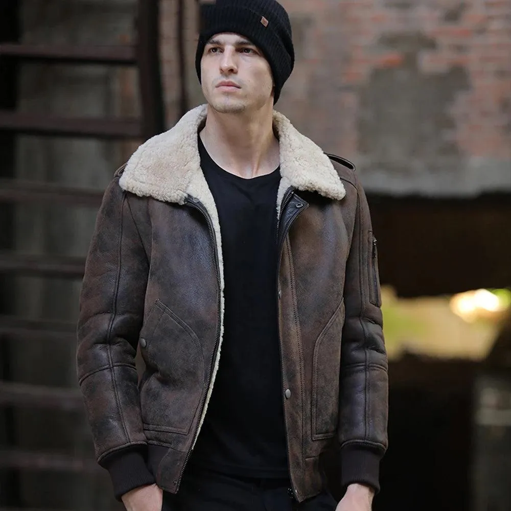 Men's Aviator Brown RAF Flight Shearling Sheepskin Leather Jacket