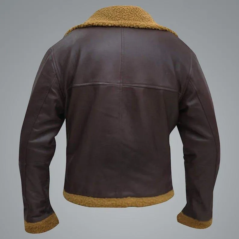 Men's Chocolate Brown B3 Flying Aviator Pilot Shearling Jacket