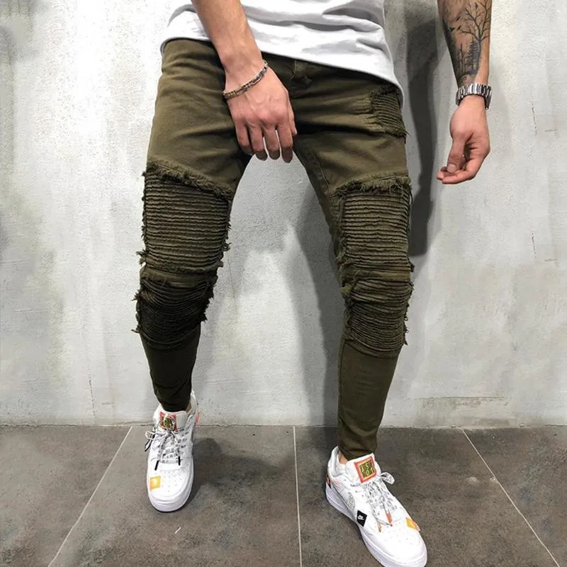 Men's Fashion Casual Pleated Ripped Jeans