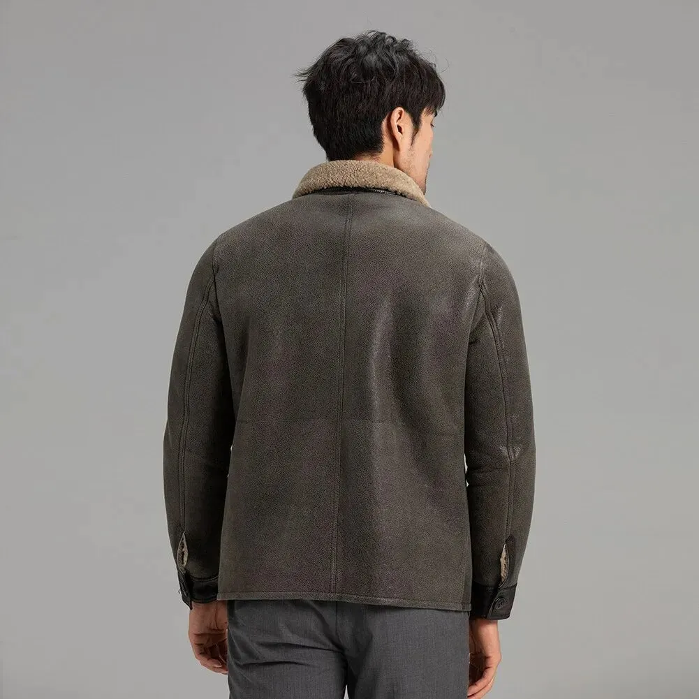 Men's Grey Shearling Jacket - Warm Winter Sheepskin Coat