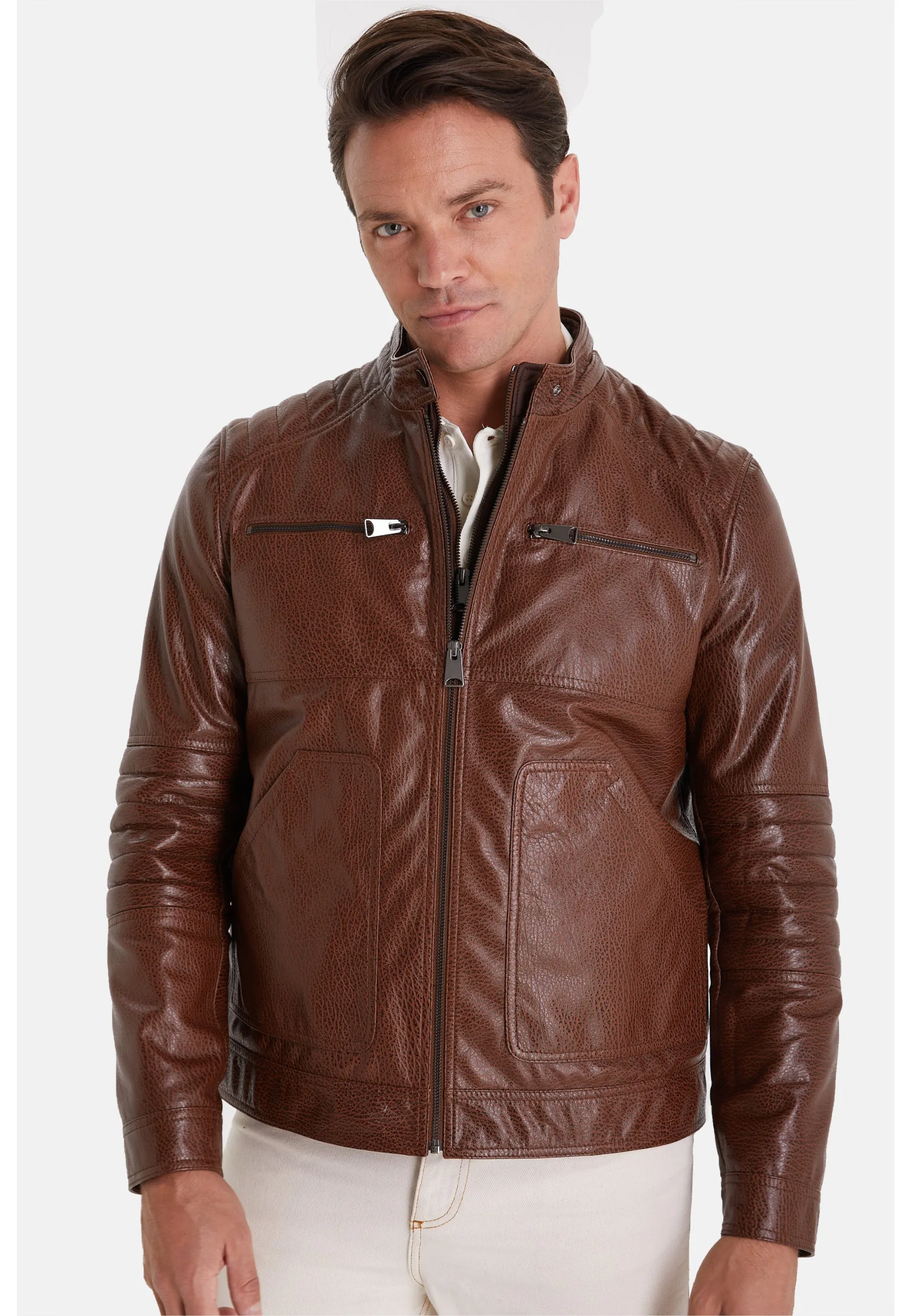 Men's Leather Jacket, Elephant Brown