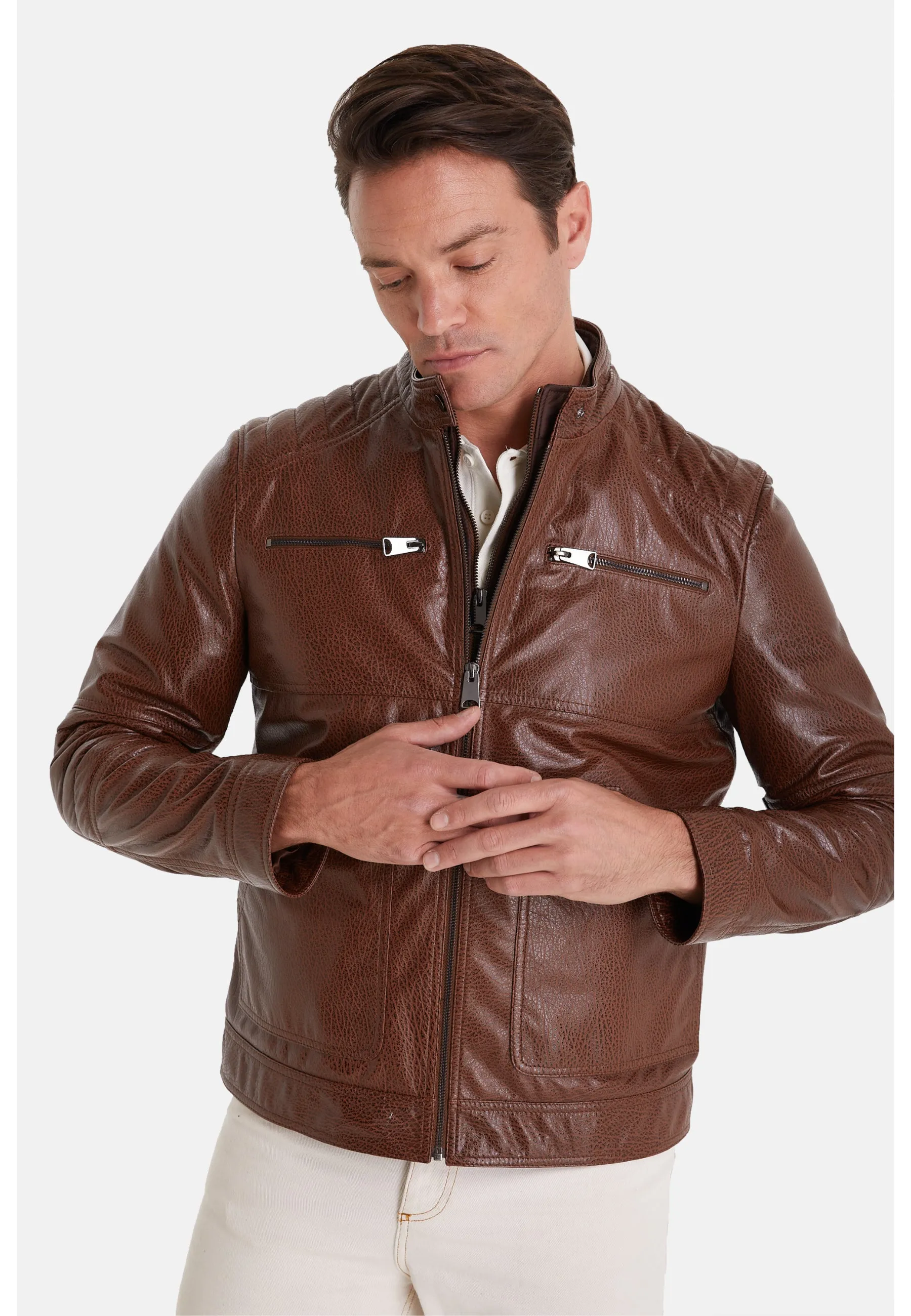 Men's Leather Jacket, Elephant Brown